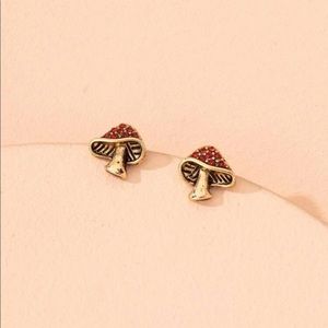 🎉 New Red Crystal Mushroom Cottagecore Stud Earrings